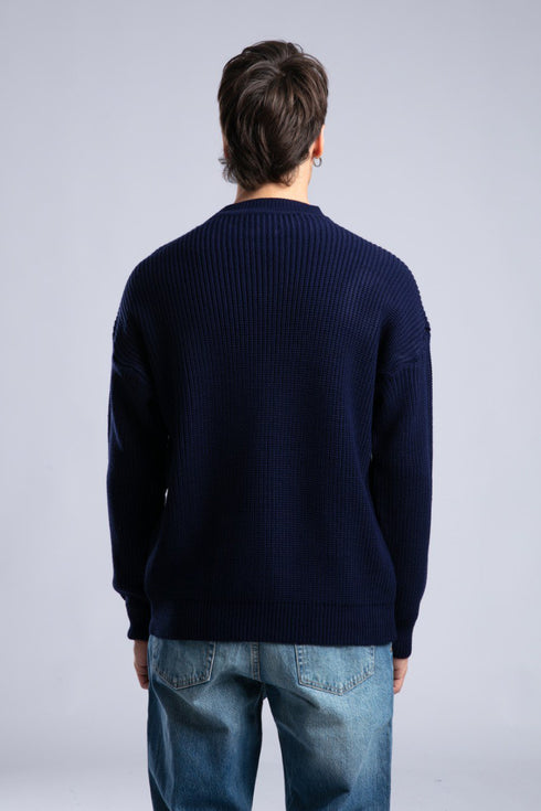 Ribbed Knit Crewneck Sweater – Oversize Unisex Pullover