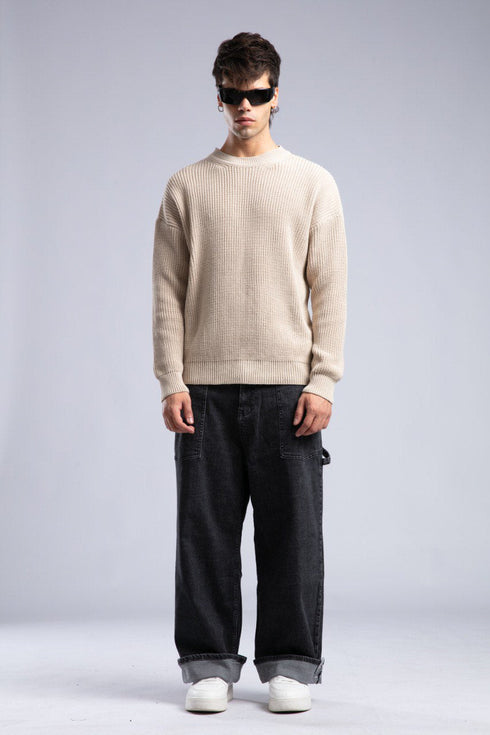 Ribbed Knit Crewneck Sweater – Oversize Unisex Pullover