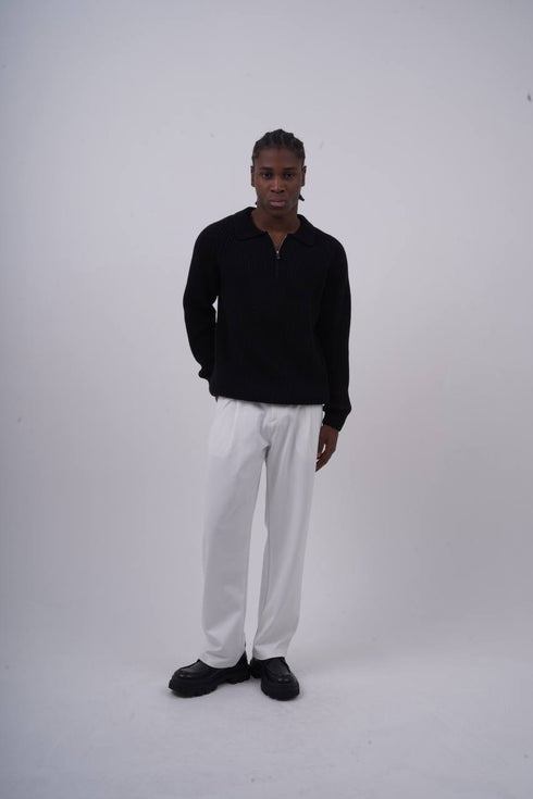 Ribbed Knit Half-Zip Sweater