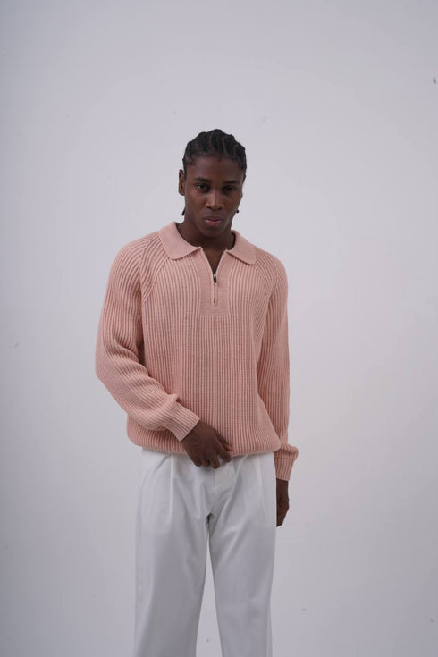 Ribbed Knit Half-Zip Sweater