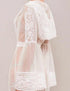 Romantic Sheer Lace Bridal Robe with cap and Bell Sleeves