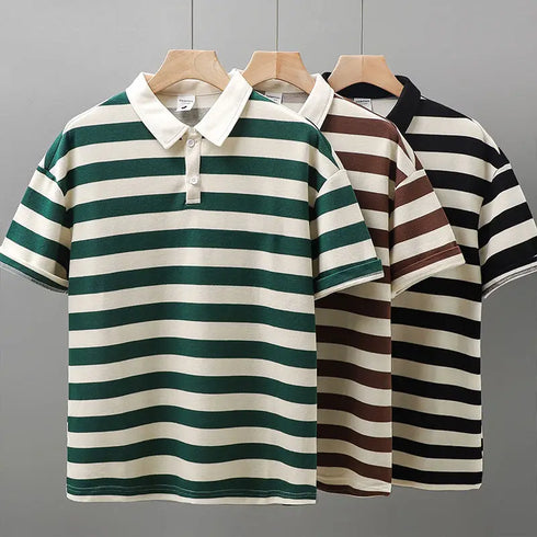 Striped Short Sleeve POLO Shirt for Men-Casual T Shirts