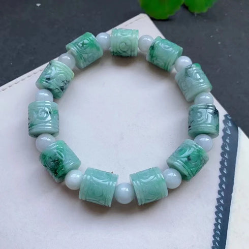 Natural Dushan Jade Bracelet – Grade AAAAA Gemstone Barrel Beads Strand Jewelry for Women & Men – Trendy Party Accessory