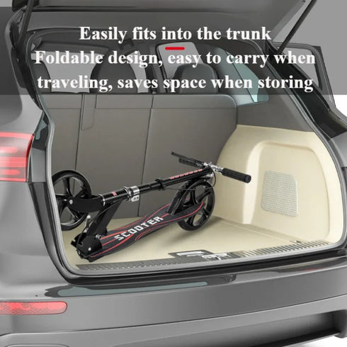 Portable Big Wheels Kick Scooter - Foldable with Adjustable Handlebars & Dual Braking System