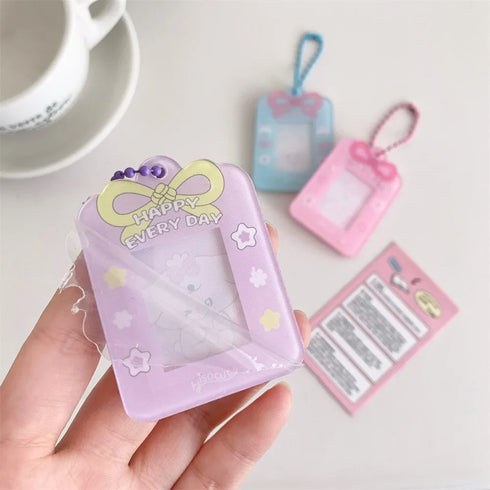 1PC Cartoon Bow Acrylic Hard Card Holder Kawaii Frame 1 inch Photo Card Holder Keychain Card Protctive Case