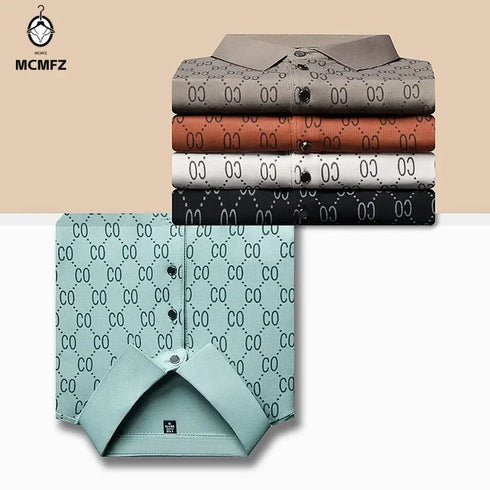 Men’s Casual Printed Polo Shirt – Lightweight, Anti-Wrinkle Polyester for Summer Wear