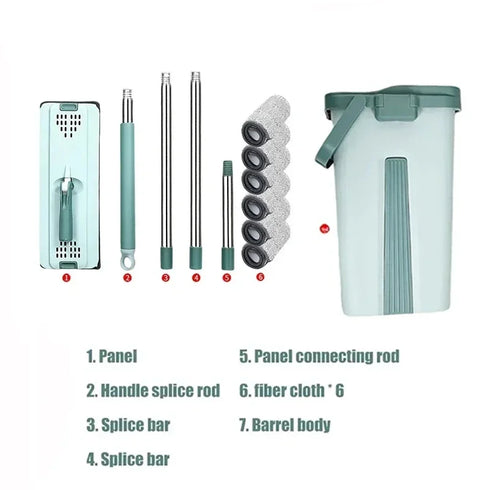 Hand-Free Flat Squeeze Mop with Bucket – Microfiber Pads for Wet/Dry Floor Cleaning