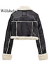 Women's Vintage Lapel Neck Zipper Jacket – Solid Color Thick Outerwear for Winter