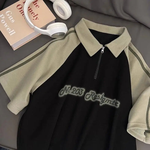 American Summer Letter Graphic T shirt for Men-Short Sleeve Polo Neck Shirt