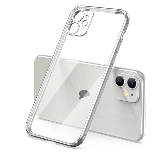 Luxury Plating Square Frame Silicone Transparent Case on For iPhone 11 12 13 14 15 Pro Max X XR XS Max 7 Plus Clear Back Cover