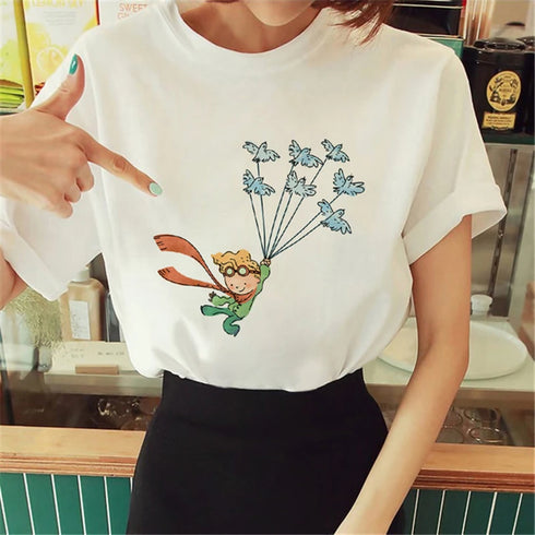 Cartoon Graphic Print T Shirt for Women-O Neck Short Sleeve Tee Shirt