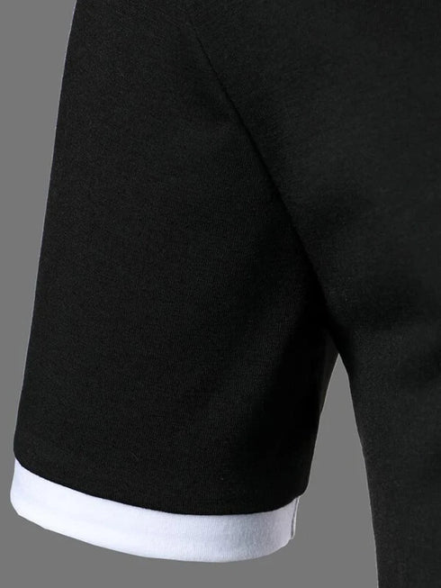 Men's New Contrast Polo Shirt-Casual Short Sleeve Tops