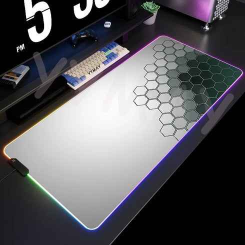 Large RGB Mouse Pad- XXL Geometric Desk Pad-LED Gaming Mouse Pad