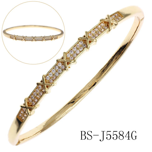 Trendy Copper with Zirconium Plant Design Bangle Bracelet for Women – Gold Plated, Simple & Elegant Jewelry