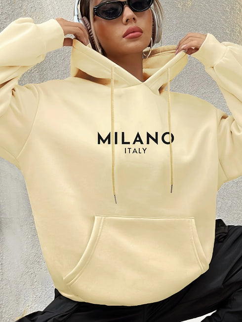 Milano Print Kangaroo Pocket Hoodie – Casual Long Sleeve hoodie for Women