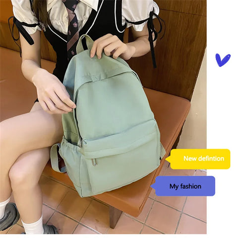 2024 Women’s Simple Solid Color Backpack – Waterproof Nylon School Bag