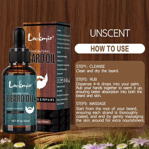 LOCKMIO Beard Oil Moustache Grooming Moisturizing and Smoothing Conditioner Hair Growth Serum for Beards Promotes Hairs Regrowth