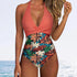 Women's One Piece Set Backless Swimsuit-Puch Up Solid Print Bathing Suit