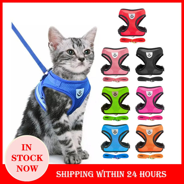 Comfortable Cat and Dog Harness Vest with Leash Set - Breathable Mesh and Traction Rope for Pets