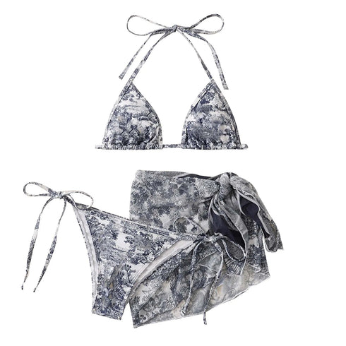 Ink Painting Bikini Set for Women-Three Piece Swimsuit