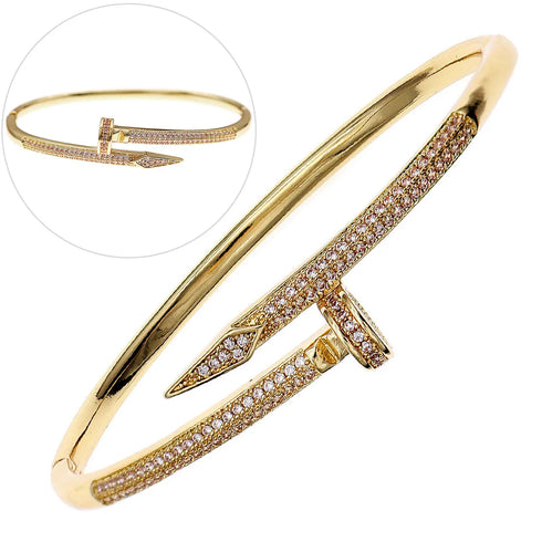 Trendy Copper with Zirconium Plant Design Bangle Bracelet for Women – Gold Plated, Simple & Elegant Jewelry