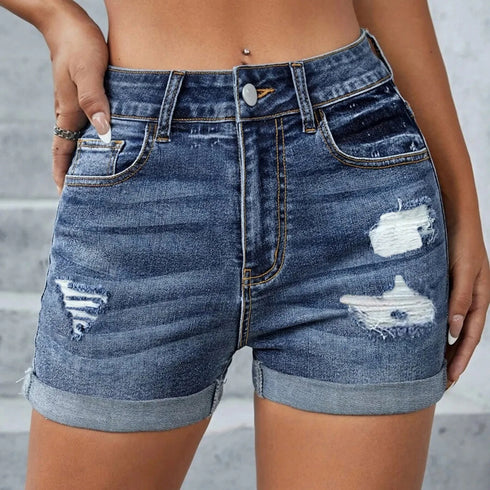 Women's Mid Waist Denim Shorts-Stretchy Pocket Jean Short