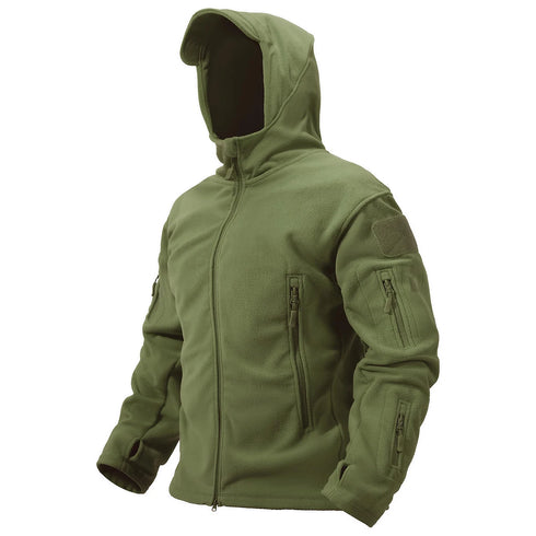 Men’s Hooded Thermal Fleece Jacket – Windproof Full-Zip Outdoor Coat with Multi-Pocket Design for Hiking, Camping & Work
