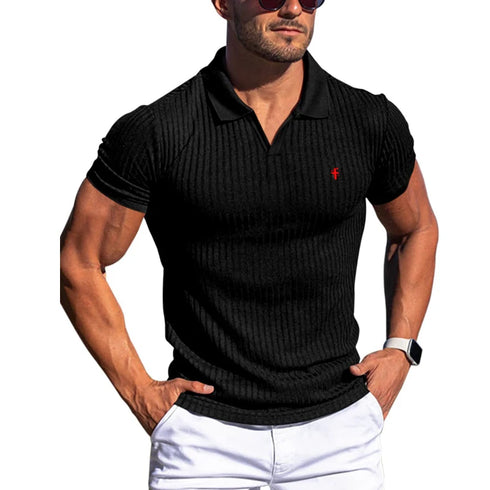 Men's Summer Turn Down Collar Popo-New Elastic Polo Shirt