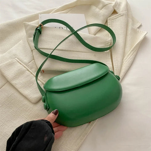 Women's Leather Messenger Bag - Bright Surface Saddle Bag with Flip Buckle and Phone Pouch