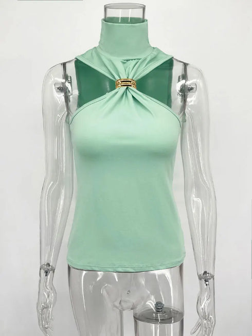 Women's High-Stretch Polyester Blended Tank Top for Middle-Aged Women – Solid Pattern, Non-Woven Fabric, Regular Length, Sexy Club Style for Spring and Summer 2024