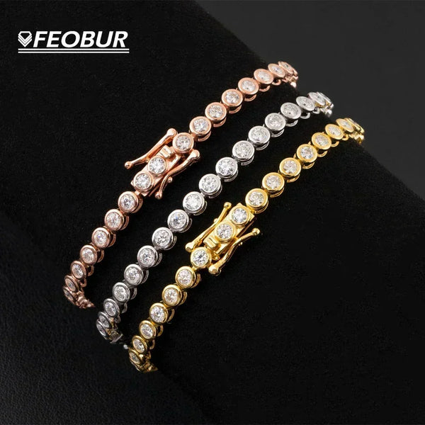 Certified 2mm Moissanite Tennis Bracelet – 925 Sterling Silver, 18K Gold-Plated Bubble Design for Women