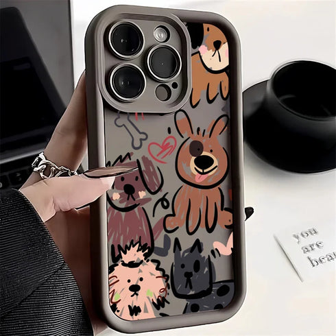 Funny Cats Graffiti Dog Soft Case for iPhone – Matte Anti-Scratch, Anti-Fingerprint Half-Wrapped Cover for iPhone 15 Pro Max, 14, 13, 12, 11, XS, XR, 7, 8 Plus, SE 2