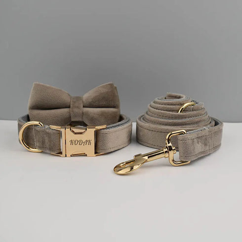 Luxury Personalized Dog Collar - Harness & Leash Set with Custom Logo & Detachable Bow Tie