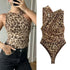 TRAF Sleeveless Leopard Mesh Bodysuit for Women – Off Shoulder Slim Fit Summer Tulle Lingerie-Inspired Bodywear with Fold Details
