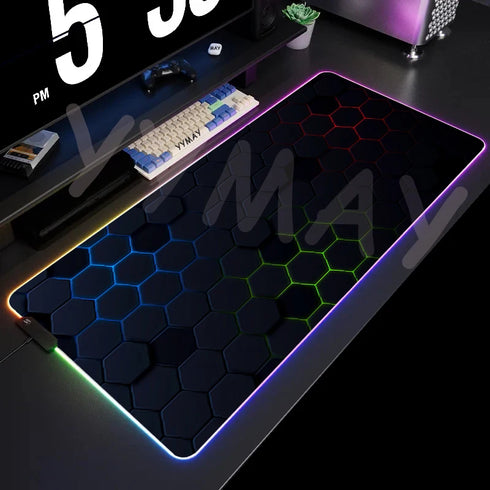 Large RGB Mouse Pad- XXL Geometric Desk Pad-LED Gaming Mouse Pad