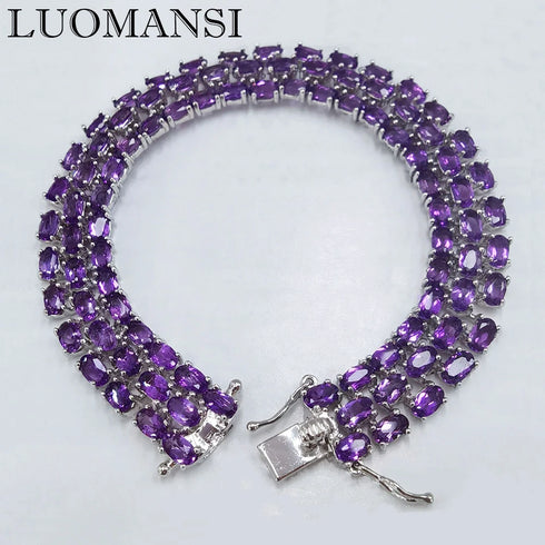 Elegant Natural Amethyst Bracelet – 3x5mm Stones, 925 Sterling Silver, Perfect Wedding Gift