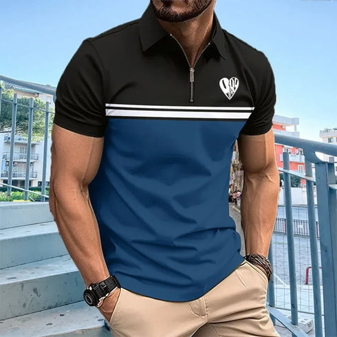 Men's summer beach T-shirt, striped printed casual polo, new fashion