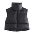 Women’s Winter Short Quilted Vest - Sleeveless Wide-Waisted Cotton Down Vest with Turtleneck and Zipper Closure for Outdoor Travel