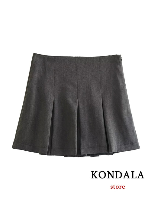 Vintage Dark Grey Ruffled Pleated Mini Skirt with Zipper Detail – Elegant Non-Stretch Poplin Fabric Streetwear Skort for Women, 2025 Collection