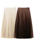 Women's High-Waist Pleated Satin Maxi Skirt - Elegant Long Skirt for Spring/Summer 2025