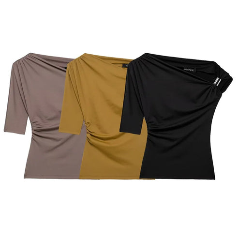 TRAF Spring/Summer Women’s Asymmetrical Tank Top – Sexy Tight-Fit Y2K-Inspired Camis in Yellow, Black, and Khaki, Medium Stretch Blended Polyester Fabric for Middle-Aged Women’s High Street Fashion