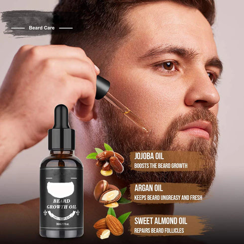 5pcs/set Beard Growth Kit For Men Hair Enhancer Thicker Mustache Grooming Beard Care Oil Moisturizer Wax Balm With Roller Comb