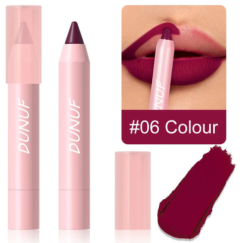 DUNUF 18-Color Waterproof Lipstick Pencil – Smudge-Proof Matte Lip Liner & Full Coverage Lipstick for Bold & Defined Lips