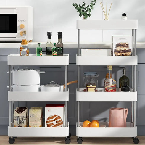 3/4 Tier Rolling Utility Cart – Slim Movable Storage Rack for Kitchen, Bathroom & Livingroom