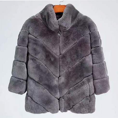 Luxurious Women’s Real Rex Rabbit Fur Coat – Perfect Winter Warmth and Style