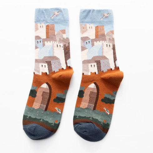 Flame Pattern Crew Socks for Men & Women - Cotton Blend Breathable Casual Socks, Anti-Friction, Sweat-Absorbing, Winter Warm Comfort