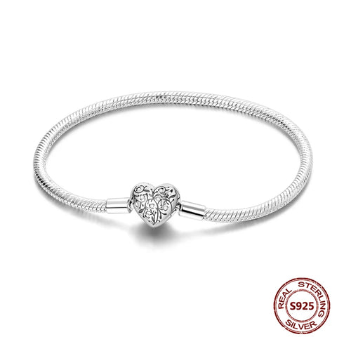 925 Sterling Silver Heart Charm Bracelet with AAA Zircon – Trendy and Elegant Jewelry for Women, Perfect for Parties & Special Occasions