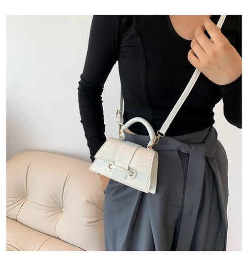 Women’s PU Leather Chain Shoulder Bag – Ribbon Buckle Square Crossbody Handbag for Parties