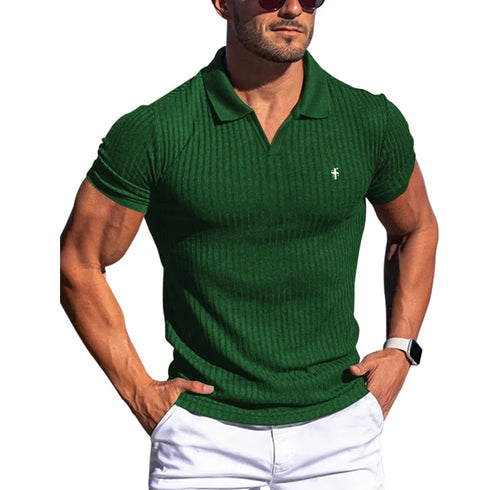 New Men's Elastic Polo Shirt-Summer Turn Down Collar Top