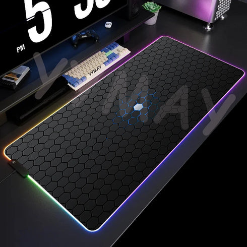 Large RGB Mouse Pad- XXL Geometric Desk Pad-LED Gaming Mouse Pad